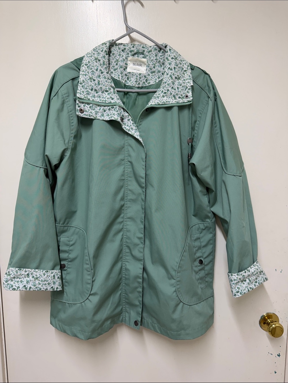 Blair Sage Green Trench Coat with Floral Trim
